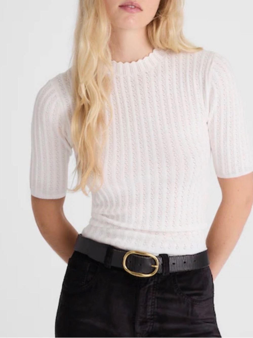 Madewell Pointelle-Stitch Mockneck Sweater Tee